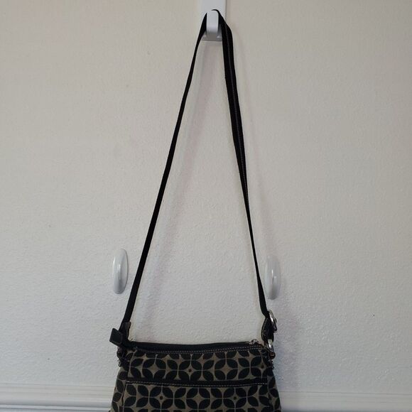 Fossil Signature Crossbody Bag Canvas Medium Pockets Black Purse Y2k‎ 90s - Picture 9 of 15